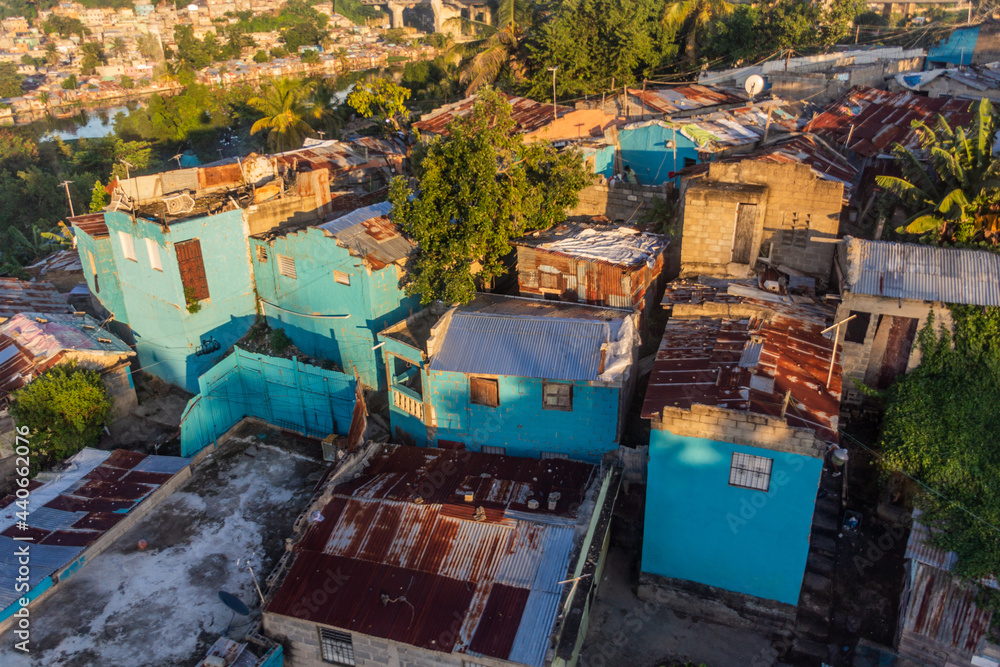 Aerial view of impoverished parts of Santo Domingo, capital of Dominican Republic.