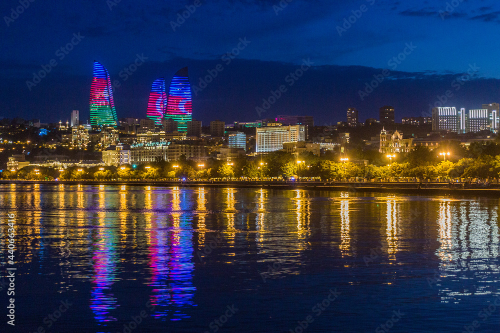 Night view of Baku skyline, Azerbaijan