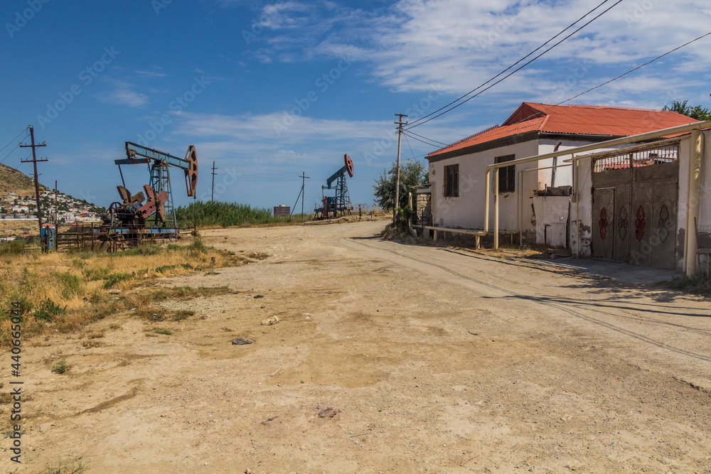 Oil derricks in Baku suburbs, Azerbaijan