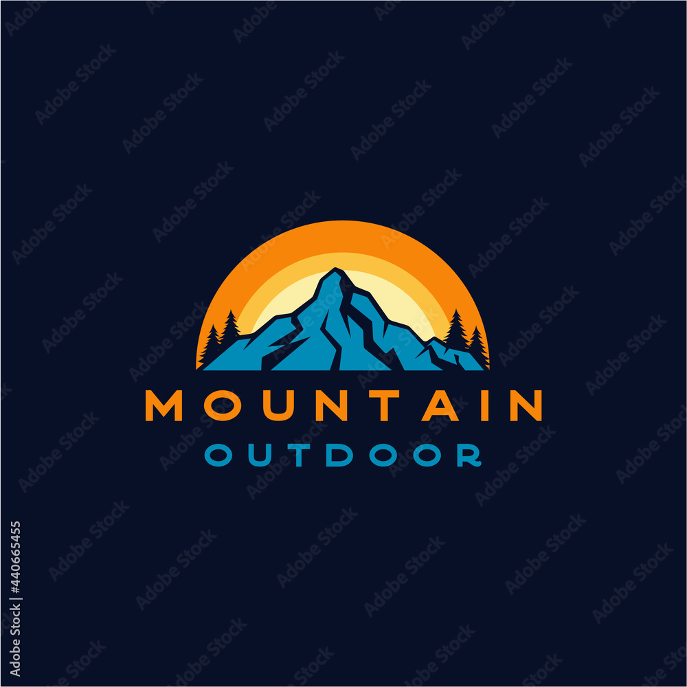 Mountain and sun Adventure outdoor logo design