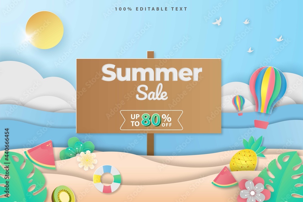 Summer sale banner in papercut style with editable text effect. Premium Vector Summer sale banner in papercut style with editable text effect. Premium Vector
