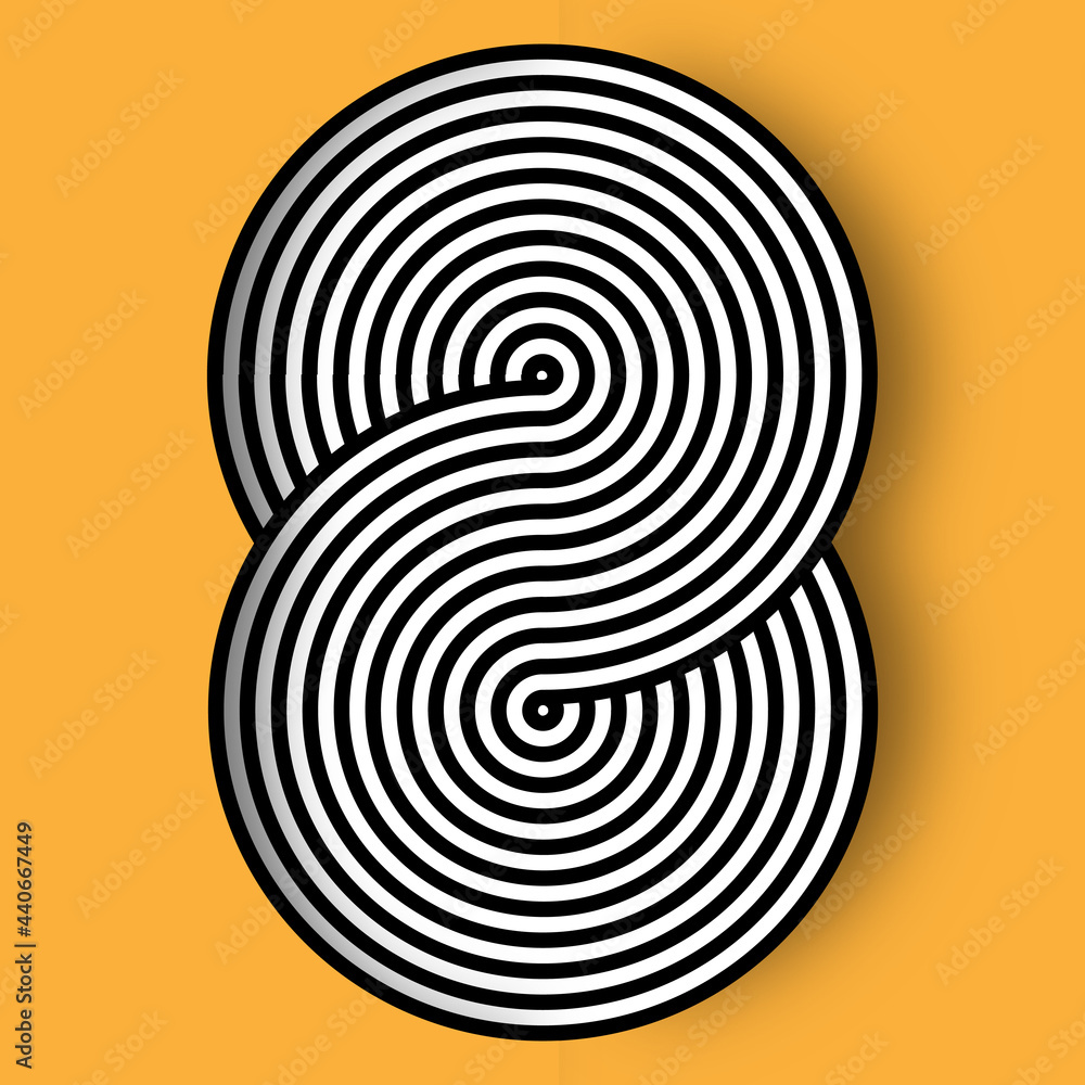 Striped circles merge in an op art paper-cutout illustration. Striped circles merge in an op art paper-cutout illustration.