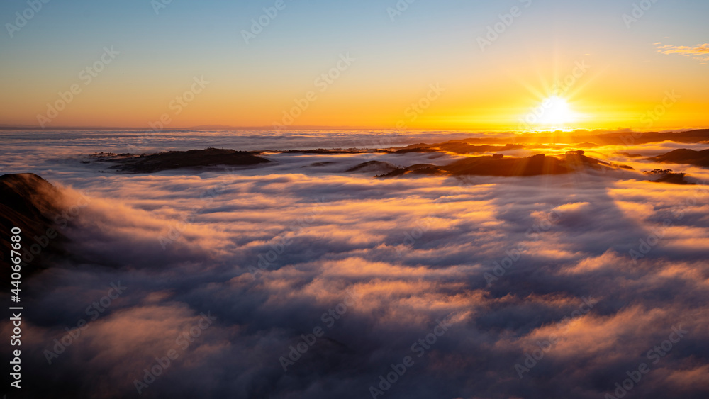 Sunrise and morning fog, Te Mata Peak, Hawke's Bay, New Zealand