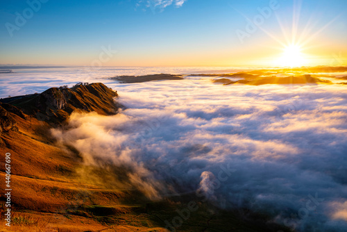 Sunrise and morning fog, Te Mata Peak, Hawke's Bay, New Zealand © Martin