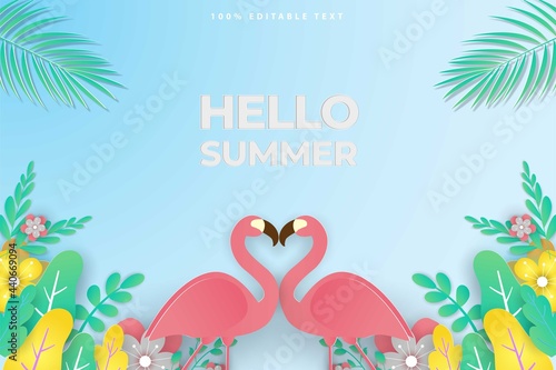 Summer sale banner in papercut style with editable text effect. Premium Vector