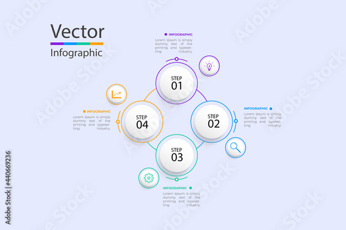 Vector infographic template with 3D paper label, integrated circles. Business concept with 4 options. For content, diagram, flowchart.