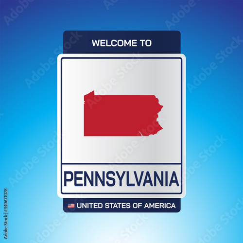 Free Download The Sign United states of America with message, Pennsylvania and map on Blue Background vector art image illustration. - GFXLoad