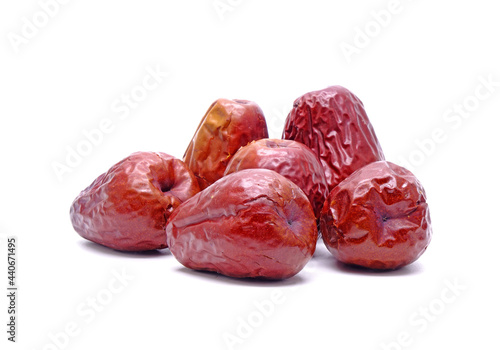 Red date isolated on white background. Jujube also known as Chinese date, Korean date or Indian date, used as snack and traditional medicine and used to make teas, jam and ginseng chicken soup