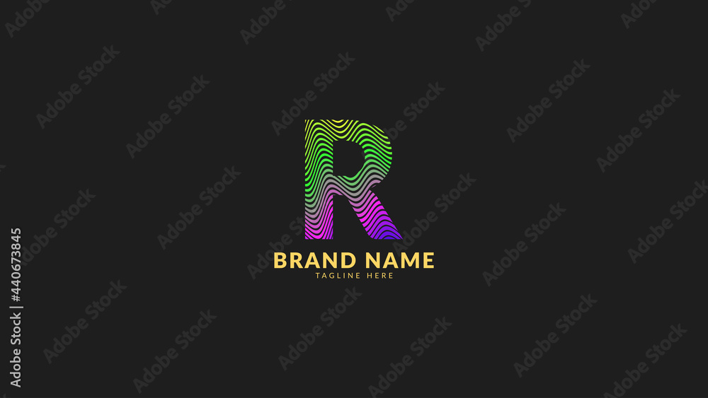 letter R wavy rainbow abstract colorful logo for creative and innovative company brand. print or web vector design element