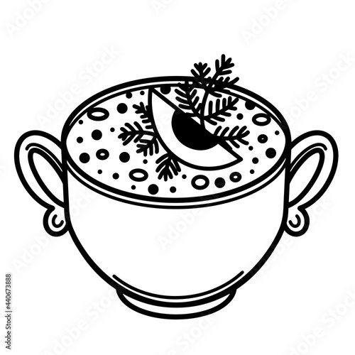 Okroshka vector icon. Russian cold soup with kvass, kefir. The food is garnished with egg and dill. Summer national appetizer in a portioned plate. Sketch of snacks. Delicacy outline.
