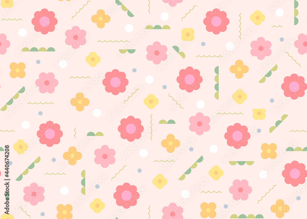 Cute and simple pink yellow flower pattern. Simple pattern design template.