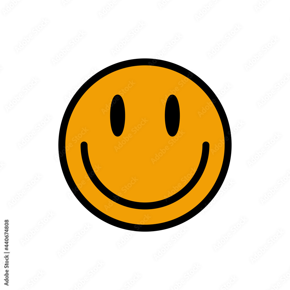 Icono de carita feliz amarilla. Emoticón de felicidad, chat, mensaje electrónico. Concepto de alegría, sonrisa, entusiasmo. Ilustración vectorial Icono de carita feliz amarilla. Emoticón de felicidad, chat, mensaje electrónico. Concepto de alegría, sonrisa, entusiasmo. Ilustración vectorial