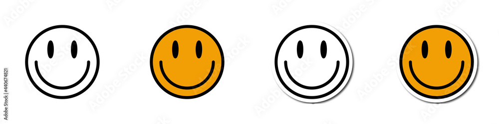 Conjunto de iconos de caritas felices 3d. Emoticón de felicidad, chat, mensaje electrónico. Concepto de alegría, sonrisa, entusiasmo. Ilustración vectorial Conjunto de iconos de caritas felices 3d. Emoticón de felicidad, chat, mensaje electrónico. Concepto de alegría, sonrisa, entusiasmo. Ilustración vectorial