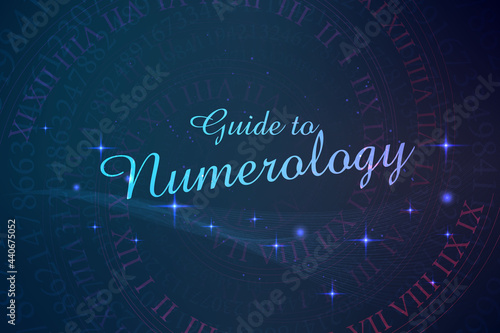 Astrology and numerology concept with zodiac signs and numbers over starry sky