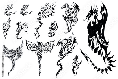 dragons lizards reptile dinosaurs abstract ink etnic tattoo stickers big set