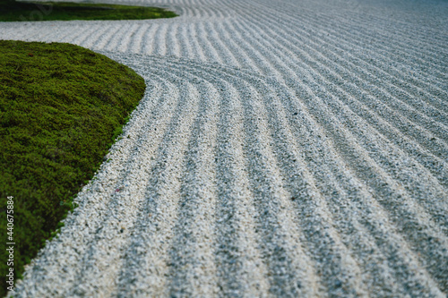 Canvas Print Lines in a zen garden with raked gravel in Kyoto, Japan