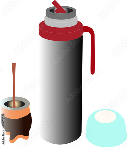 Equipo de termo y mate. Costumbres argentinas. Fondo Transparente