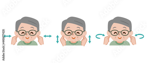 耳ストレッチをするシニア男性