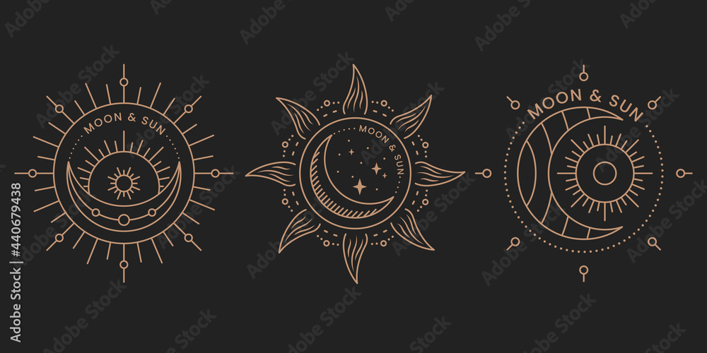 sun and moon elegant logo set sun and moon elegant logo set