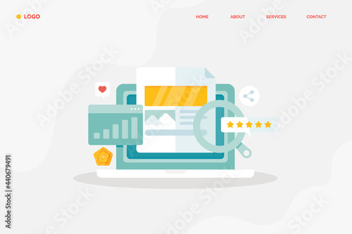 Content development and marketing , online news, blogging, article publication, social media content engaging audience content marketing flat design background concept. 