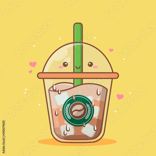 cute cold coffee cup with ice
