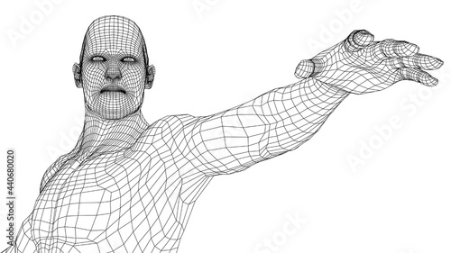 Man holds his hand in front of him. Vector