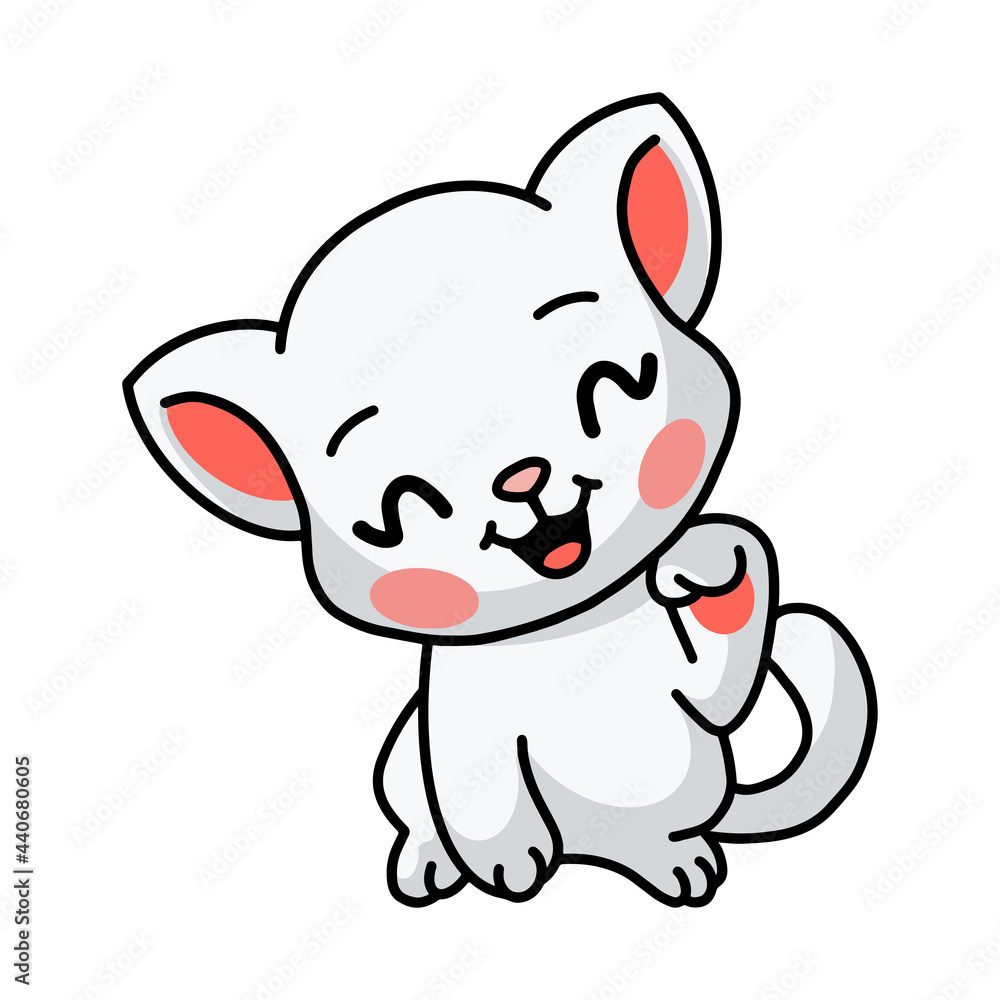 Smiling little white cat cartoon