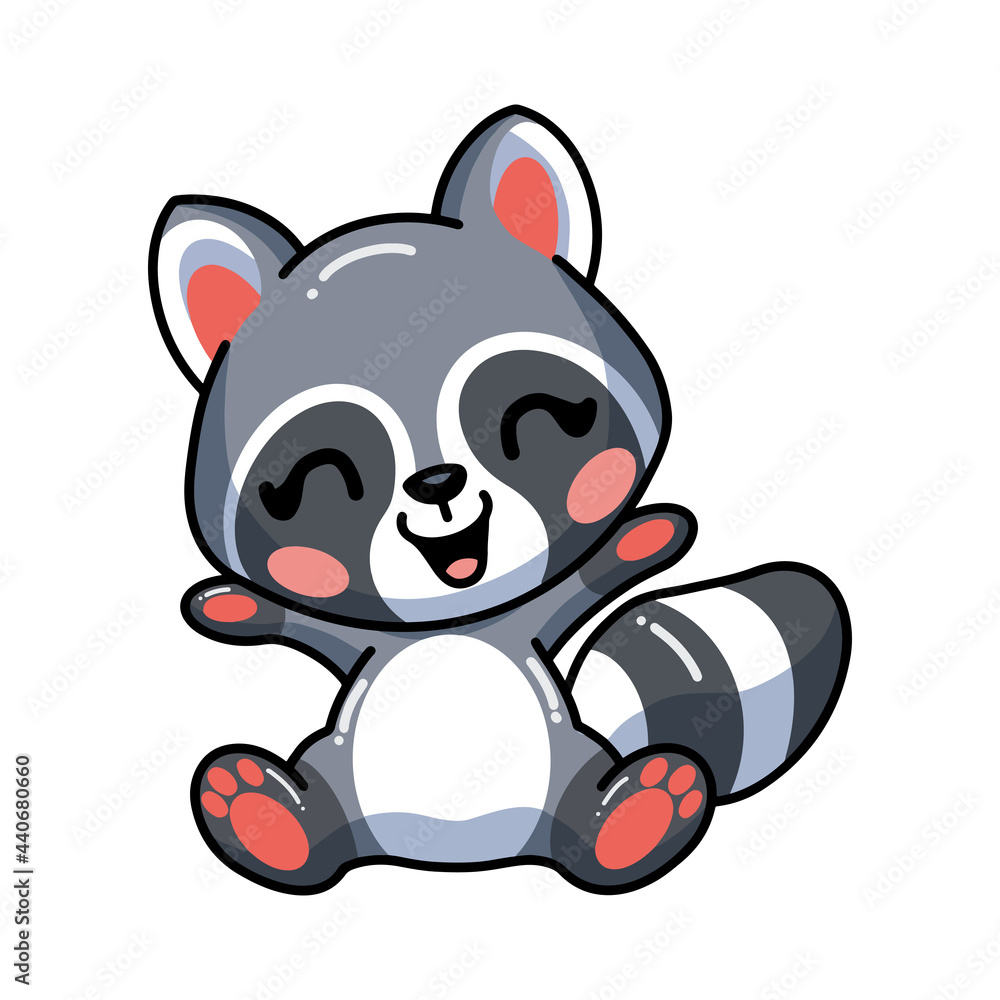 Cute happy baby raccoon cartoon
