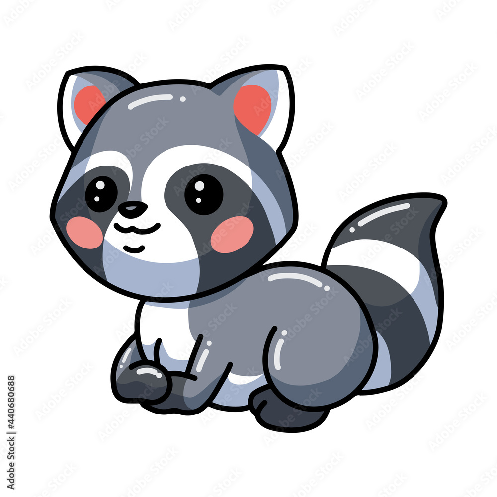 Obraz premium Cute baby raccoon cartoon sitting