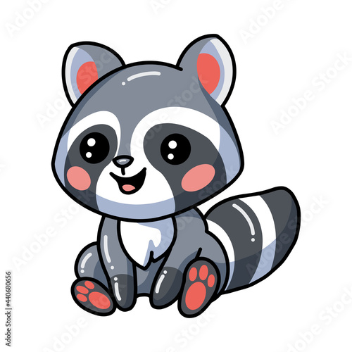 Cute baby raccoon cartoon sitting