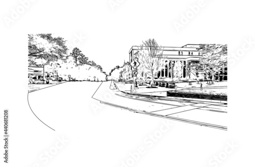 Building view with landmark of Gainesville is a city in northern Florida. Hand drawn sketch illustration in vector.