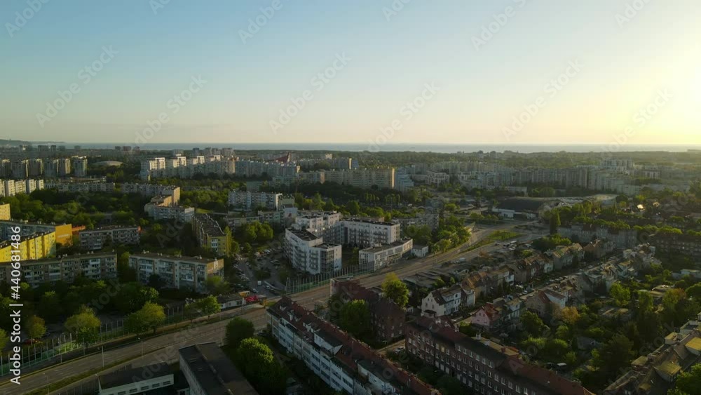Aerial view of Gdansk cityscape panorama on sunset from high point of view Aerial view of Gdansk cityscape panorama on sunset from high point of view