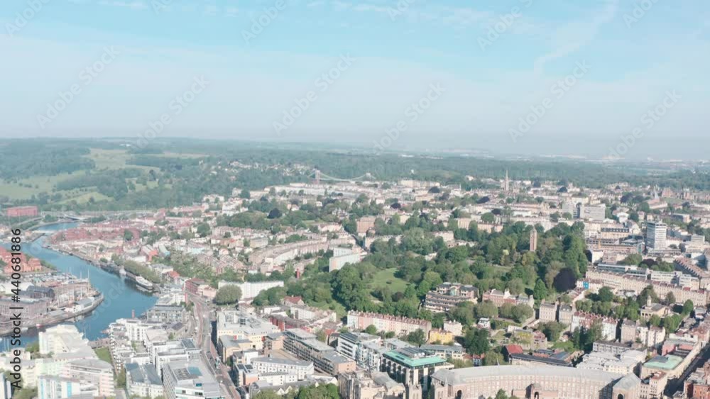 circling Drone shot over old city central Bristol Clifton suspension bridge circling Drone shot over old city central Bristol Clifton suspension bridge