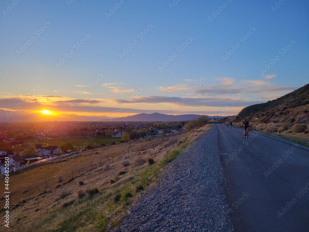 Sunset on a mountain bike path