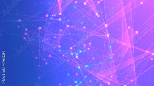 Abstract purple blue polygon tech network with connect technology background. Abstract dots and lines texture background. 3d rendering.