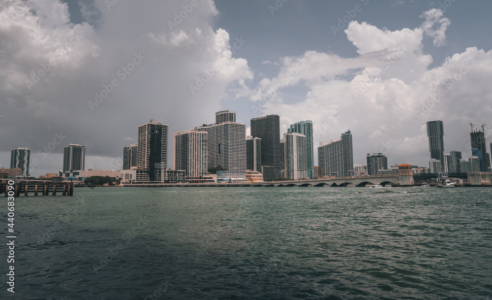 city skyline Miami Florida usa clouds sky sea buildings urban travel vacation real state 