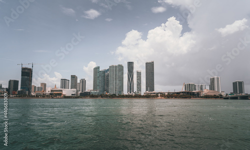city skyline miami water florida sea downtown buildings travel panoramic 