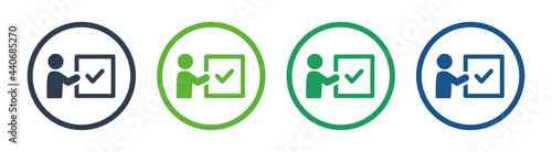Person holding approved sign icon vector illustration.