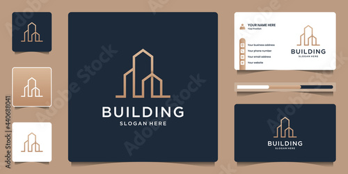 Building real estate logo design template. Creative line art logo collection.