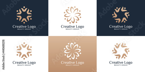 Set of abstract luxury people family and human unity symbol for teamwork and team group logo template