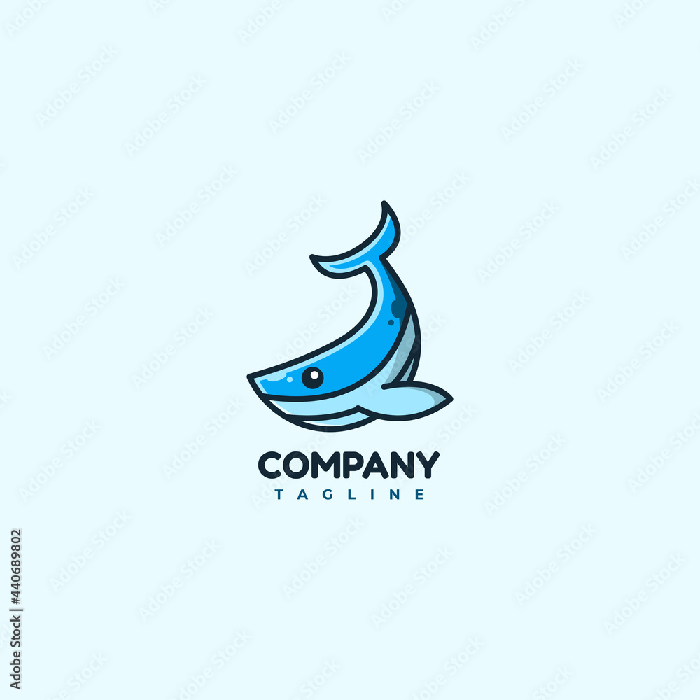 Cute whale logo design. Cartoon mascot logo vector illustration. 