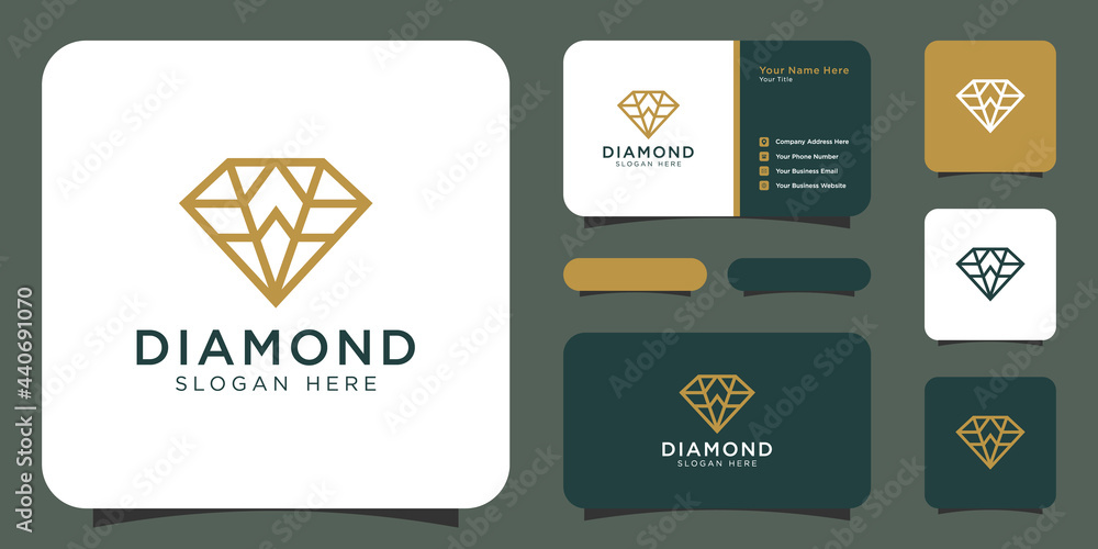 diamond logo vector designs mono line with business card