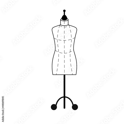 Tailors mannequin for sewing. Vector illustration isolated on white background. For use in tailor shops, price tags, covers, tutorials, tailors, prints and other designs.