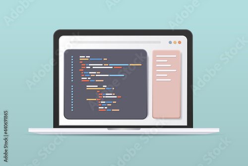 web development programmer engineering coding website on laptop screen programming software application design horizontal vector illustration