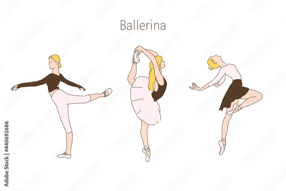 Fototapeta premium Ballerina's moves. hand drawn style vector design illustrations. 