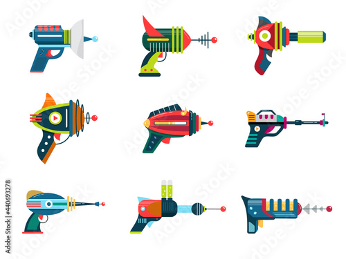 Cartoon blaster laser gun vector weapon set