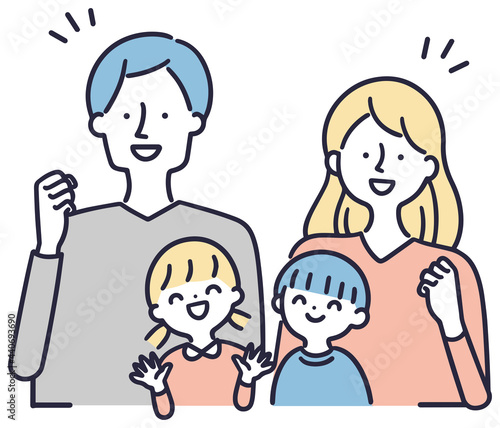 笑顔の家族　シンプルイラスト