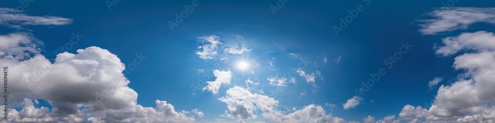 Blue sky panorama with Cirrus clouds in Seamless spherical equirectangular format. Full zenith for use in 3D graphics, game and editing aerial drone 360 degree panoramas for sky replacement. Blue sky panorama with Cirrus clouds in Seamless spherical equirectangular format. Full zenith for use in 3D graphics, game and editing aerial drone 360 degree panoramas for sky replacement.
