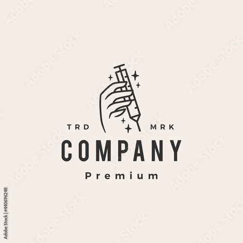 hand hold injection vaccine hipster vintage logo vector icon illustration