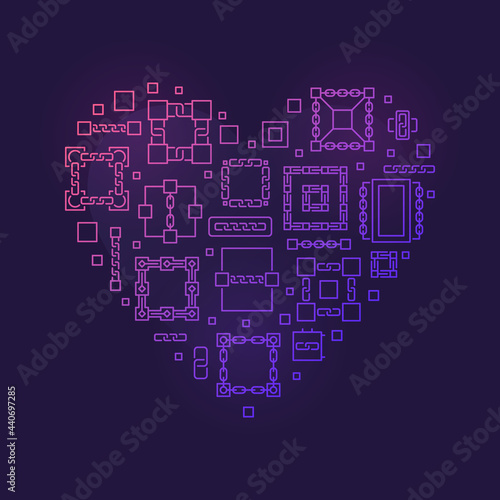 Vector Blockchain outline colorful heart shape banner